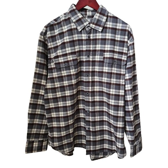 Jachs XL Plaid Flannel Shirt Cream Grey Rust Brown Long Sleeve Button Down NWT - Picture 1 of 15